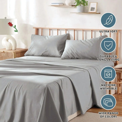 3 Piece Bed Sheet Set- Bedding Sheets & Pillowcases -Breathable Bedding - Wrinkle, Fade, Stain Resistant-Deep Pocket Flat Fitted Bed Sheet Set(Silver-gray,Single) - Image 6