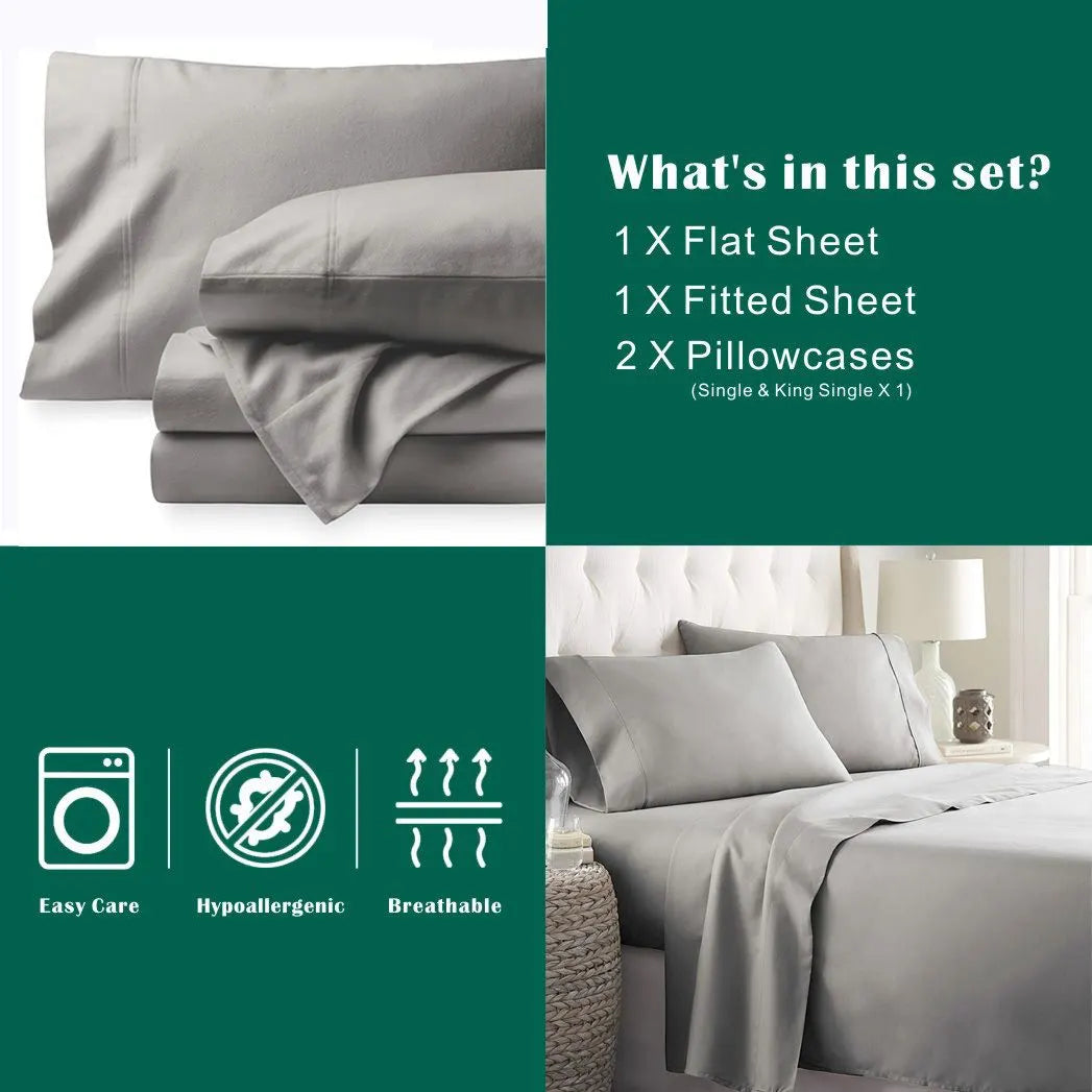 3 Piece Bed Sheet Set- Bedding Sheets & Pillowcases -Breathable Bedding - Wrinkle, Fade, Stain Resistant-Deep Pocket Flat Fitted Bed Sheet Set(Silver-gray,Single) - Image 7