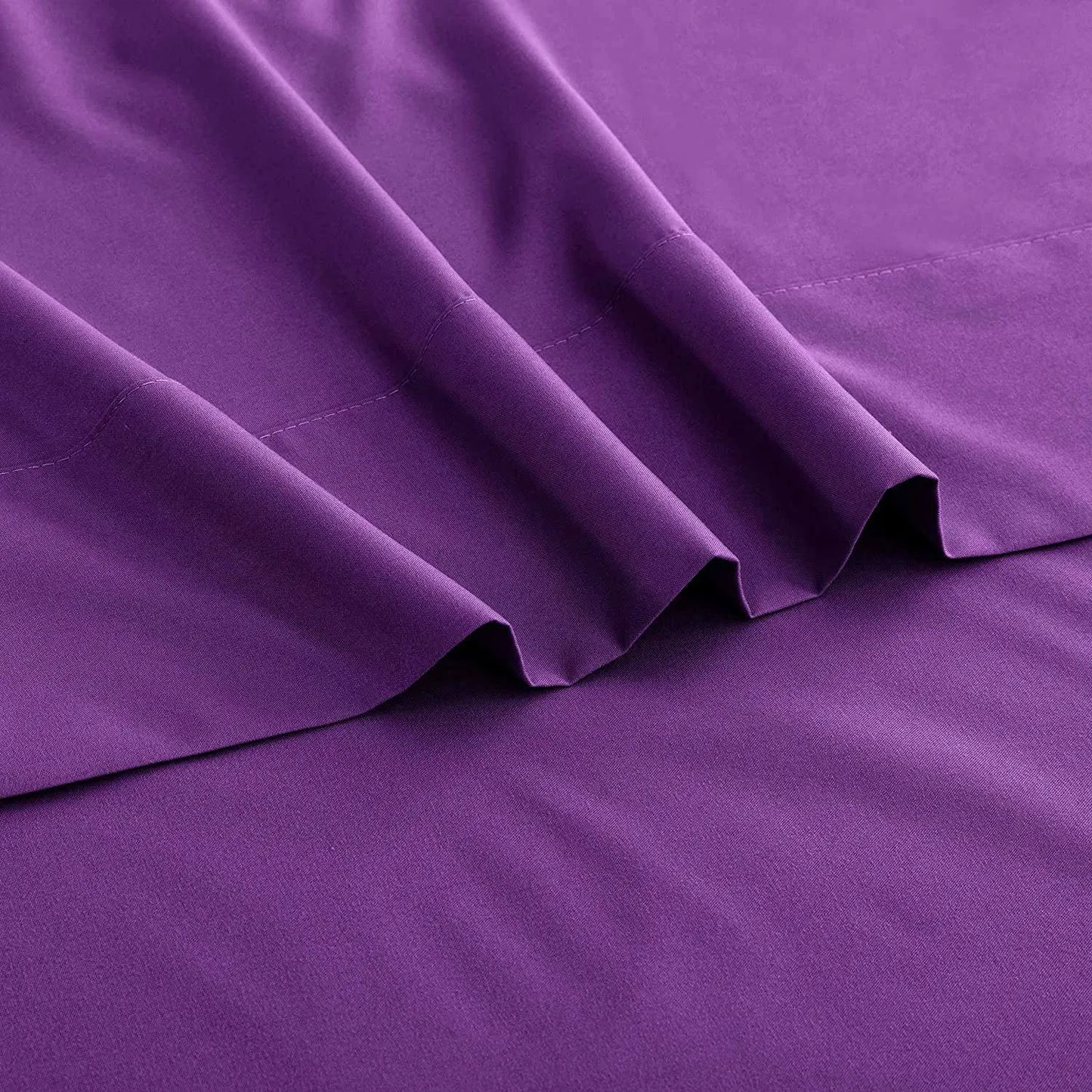 3 Piece Bed Sheet Set- Bedding Sheets & Pillowcases -Breathable Bedding - Wrinkle, Fade, Stain Resistant-Deep Pocket Flat Fitted Bed Sheet Set(Purple,Single) - Image 4