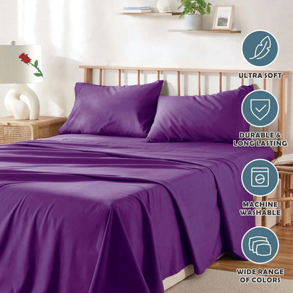 3 Piece Bed Sheet Set- Bedding Sheets & Pillowcases -Breathable Bedding - Wrinkle, Fade, Stain Resistant-Deep Pocket Flat Fitted Bed Sheet Set(Purple,Single) - Image 6