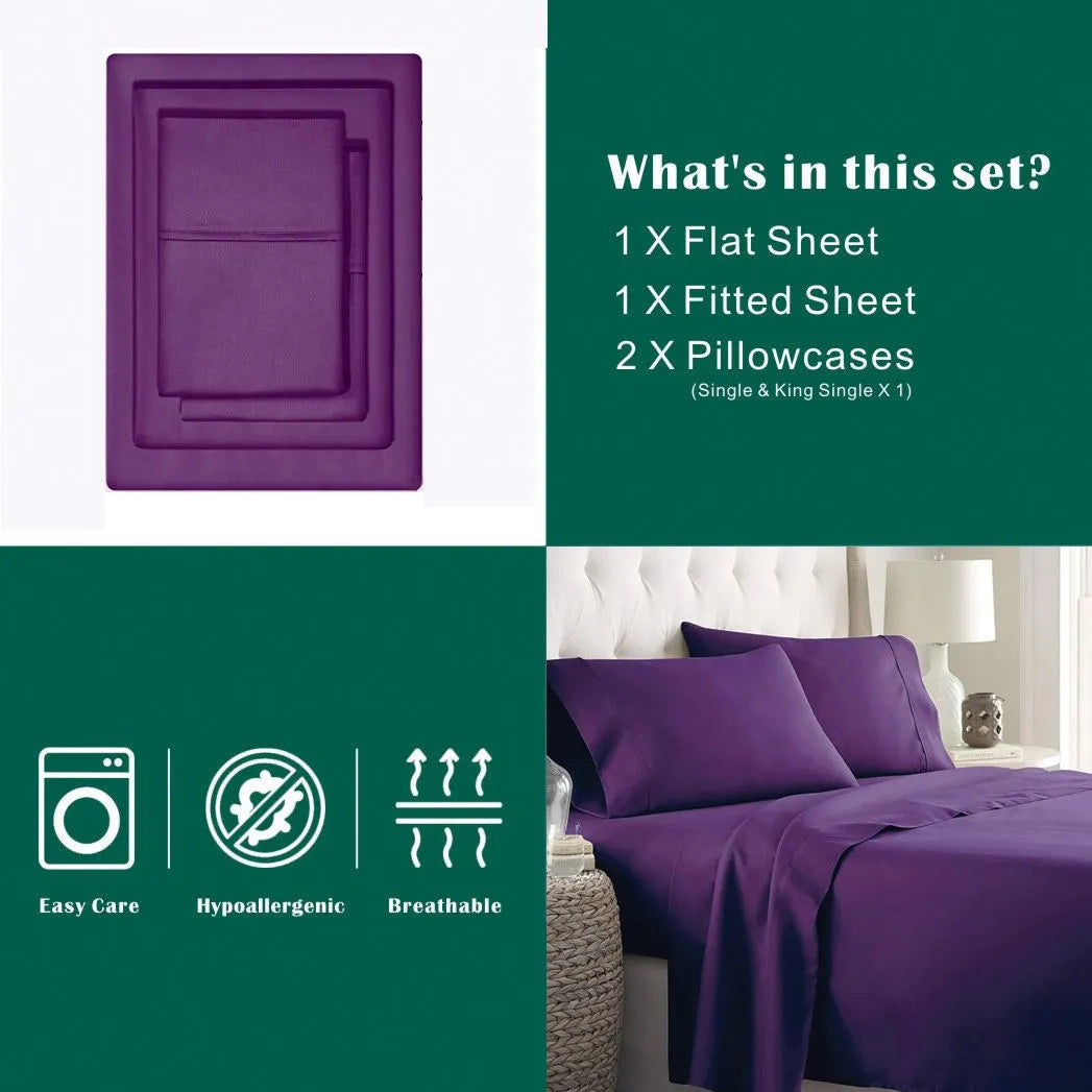 3 Piece Bed Sheet Set- Bedding Sheets & Pillowcases -Breathable Bedding - Wrinkle, Fade, Stain Resistant-Deep Pocket Flat Fitted Bed Sheet Set(Purple,Single) - Image 7