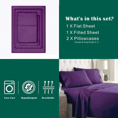 3 Piece Bed Sheet Set- Bedding Sheets & Pillowcases -Breathable Bedding - Wrinkle, Fade, Stain Resistant-Deep Pocket Flat Fitted Bed Sheet Set(Purple,Single) - Image 7