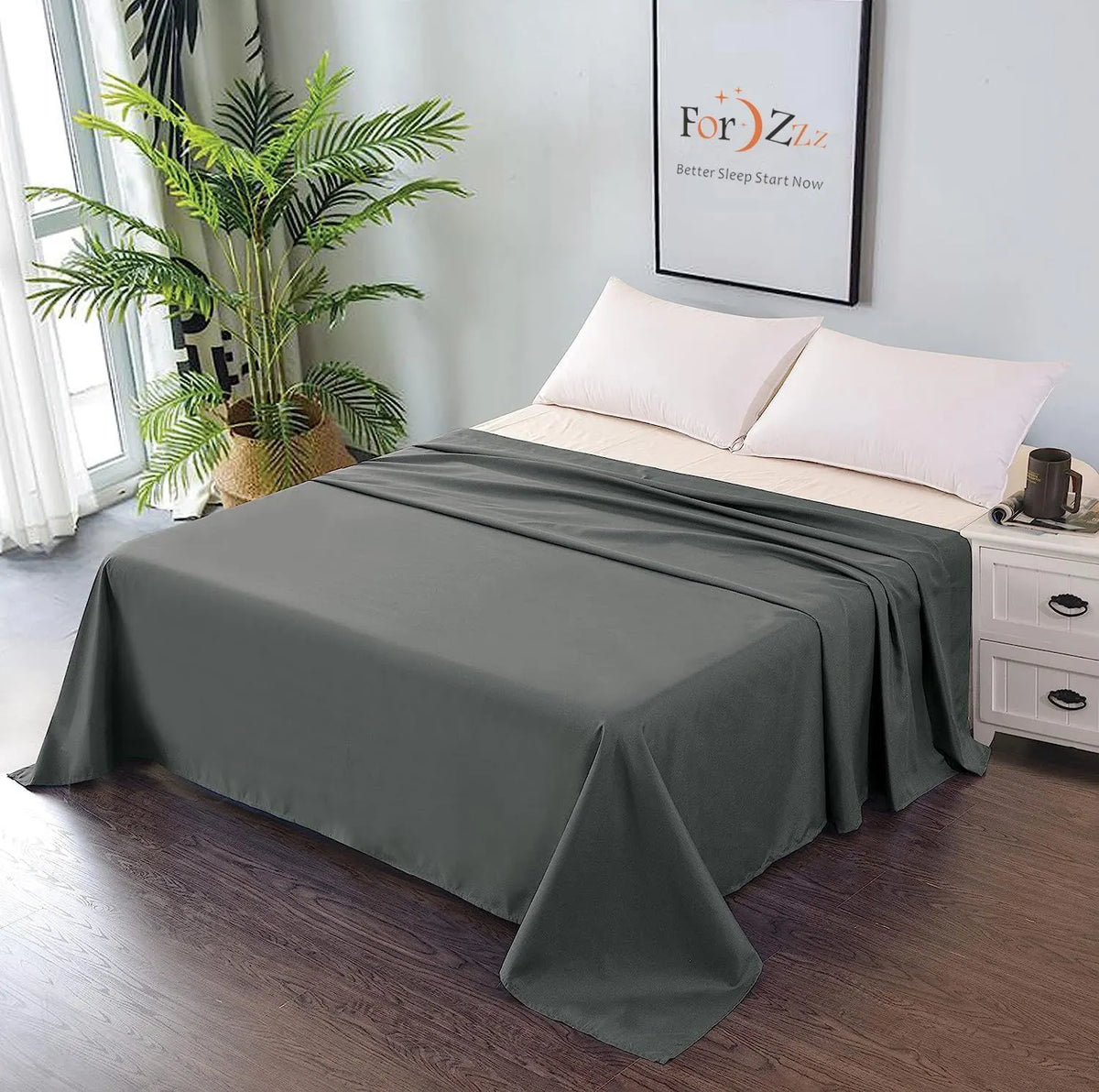 Elegant Comfort Premium Hotel Quality 1-Piece Single Flat Sheet, Luxury and Softest 2000 Thread Count Bedding Flat Sheet(Single,Dark gray)