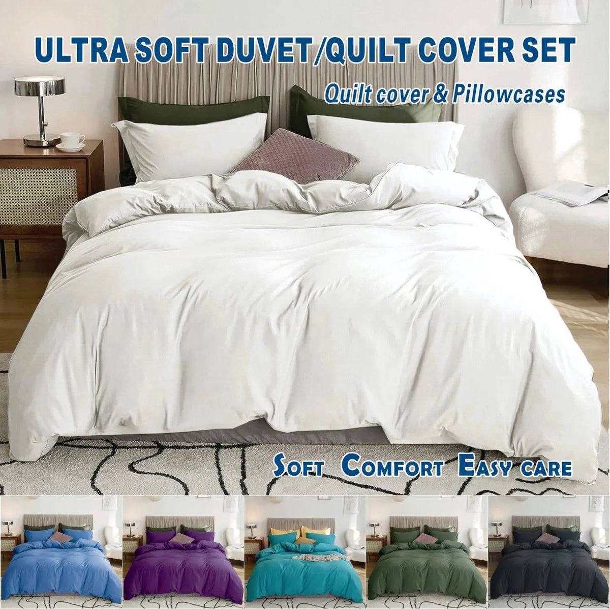 3 Piece Hotel Soft Microfiber Quilt Cover Set-2000TC Duvet/Donna Cover Set & Pillowcases -1 Quilt Cover Zipper Closure & 1 x Pillowcases-Breathable Bedding - Wrinkle, Fade, Stain Resistant(Raw white,Super King)