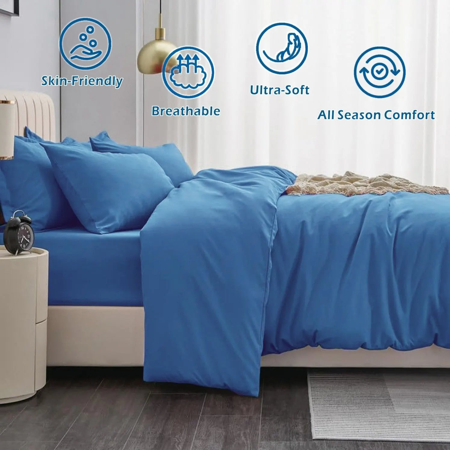 3 Piece Hotel Soft Microfiber Quilt Cover Set-2000TC Duvet/Donna Cover Set & Pillowcases -1 Quilt Cover Zipper Closure & 1 x Pillowcases-Breathable Bedding - Wrinkle, Fade, Stain Resistant(Ocean,Super King) - Image 2