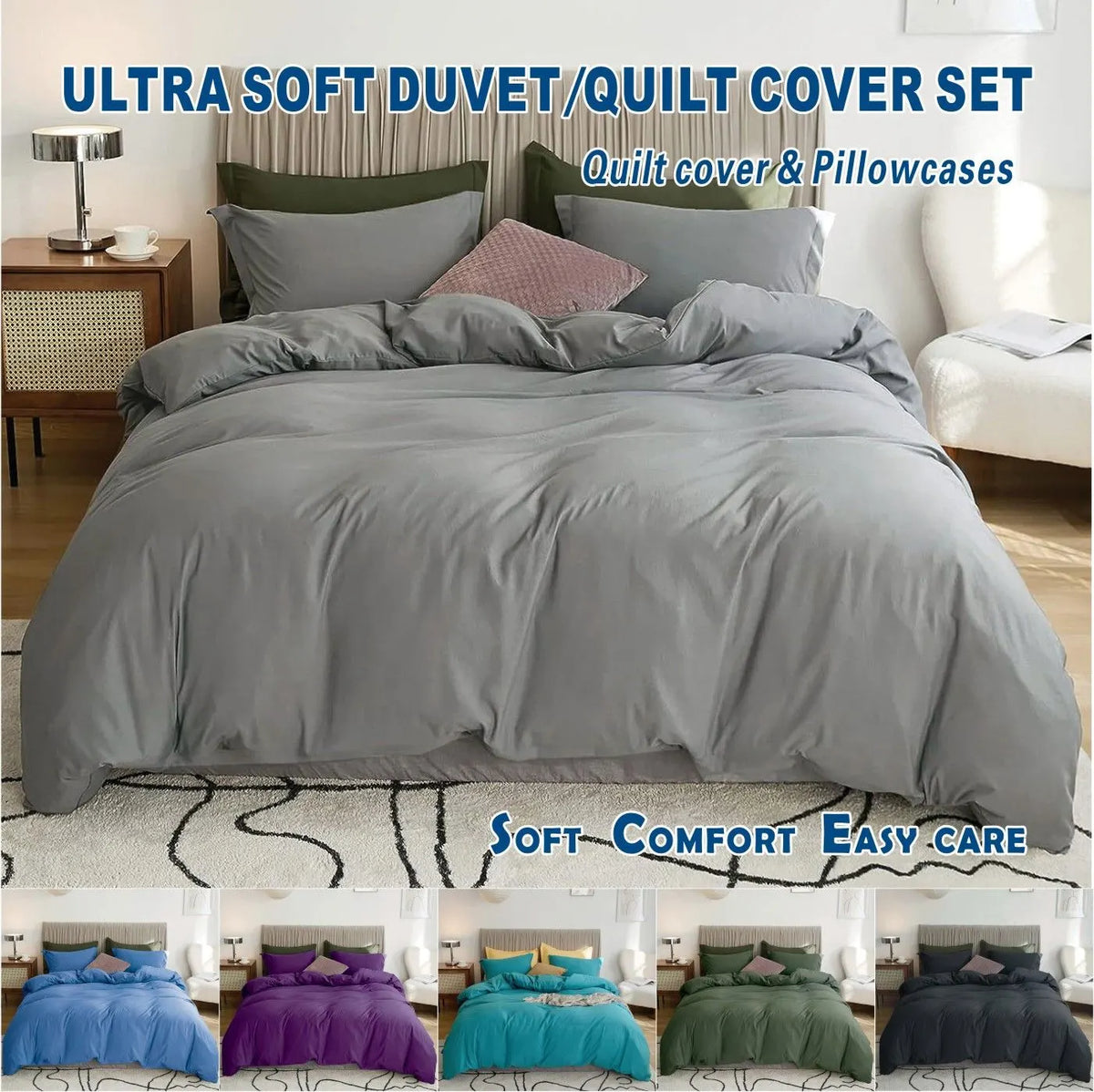 3 Piece Hotel Soft Microfiber Quilt Cover Set-2000TC Duvet/Donna Cover Set & Pillowcases -1 Quilt Cover Zipper Closure & 1 x Pillowcases-Breathable Bedding - Wrinkle, Fade, Stain Resistant(Grey,Super King)