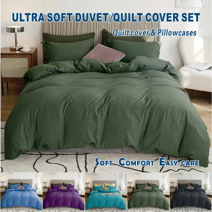 3 Piece Hotel Soft Microfiber Quilt Cover Set-2000TC Duvet/Donna Cover Set & Pillowcases -1 Quilt Cover Zipper Closure & 1 x Pillowcases-Breathable Bedding - Wrinkle, Fade, Stain Resistant(Olive green,Super King)