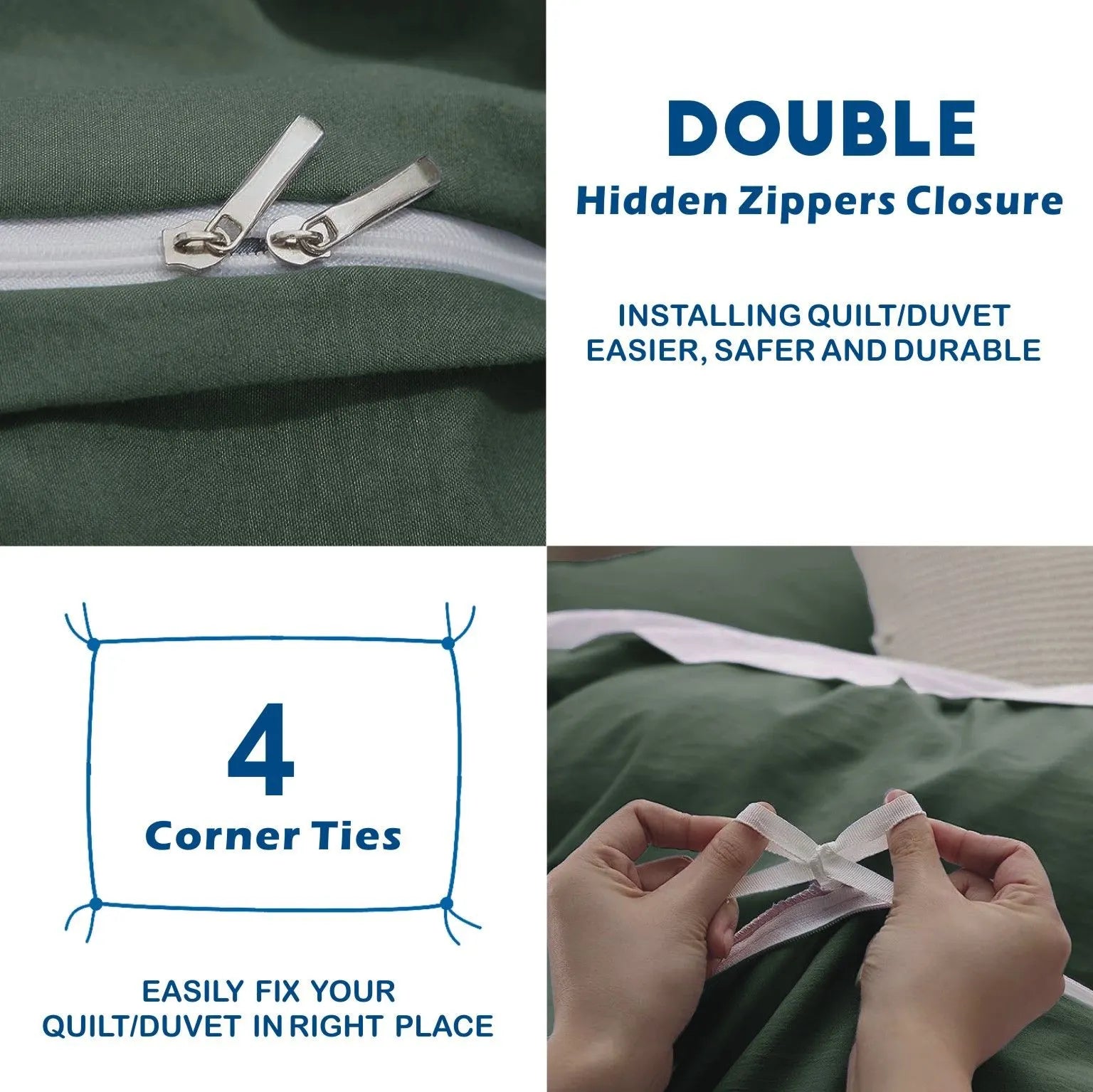 3 Piece Hotel Soft Microfiber Quilt Cover Set-2000TC Duvet/Donna Cover Set & Pillowcases -1 Quilt Cover Zipper Closure & 1 x Pillowcases-Breathable Bedding - Wrinkle, Fade, Stain Resistant(Olive green,Super King) - Image 3