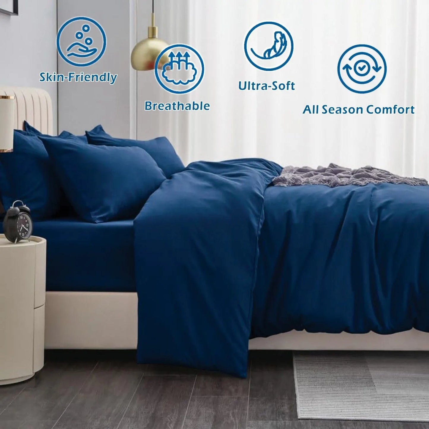 3 Piece Hotel Soft Microfiber Quilt Cover Set-2000TC Duvet/Donna Cover Set & Pillowcases -1 Quilt Cover Zipper Closure & 1 x Pillowcases-Breathable Bedding - Wrinkle, Fade, Stain Resistant(Navy,Super King) - Image 2