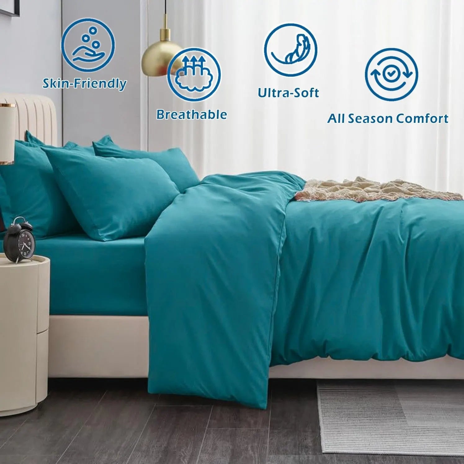 3 Piece Hotel Soft Microfiber Quilt Cover Set-2000TC Duvet/Donna Cover Set & Pillowcases -1 Quilt Cover Zipper Closure & 1 x Pillowcases-Breathable Bedding - Wrinkle, Fade, Stain Resistant(Biscay blue,Super King) - Image 2