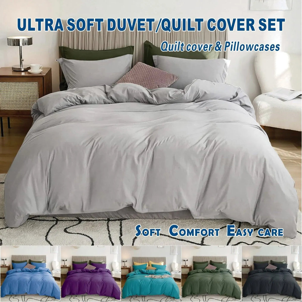 3 Piece Hotel Soft Microfiber Quilt Cover Set-2000TC Duvet/Donna Cover Set & Pillowcases -1 Quilt Cover Zipper Closure & 1 x Pillowcases-Breathable Bedding - Wrinkle, Fade, Stain Resistant(Silver-gray,Super King)