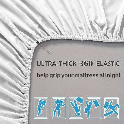 3 Piece Fitted Sheet Set- Fitted Sheet & Pillowcases -Breathable Bedding - Wrinkle, Fade, Stain Resistant- 40cm Deep Pocket Fitted Bed Sheet Set(White,Super King) - Image 8