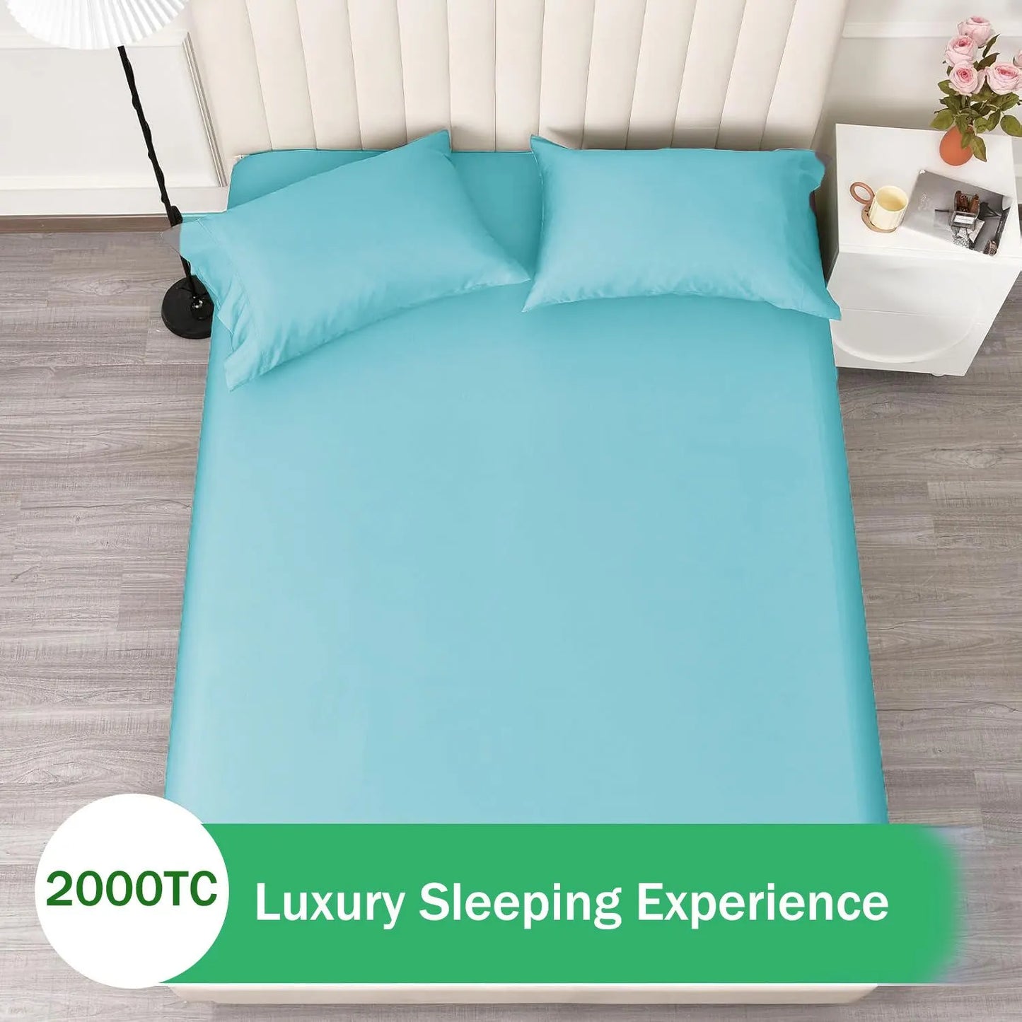 3 Piece Fitted Sheet Set- Fitted Sheet & Pillowcases -Breathable Bedding - Wrinkle, Fade, Stain Resistant- 40cm Deep Pocket Fitted Bed Sheet Set(Ice blue,Super King) - Image 4