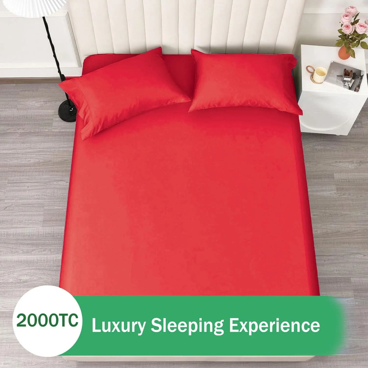 3 Piece Fitted Sheet Set- Fitted Sheet & Pillowcases -Breathable Bedding - Wrinkle, Fade, Stain Resistant- 40cm Deep Pocket Fitted Bed Sheet Set(Red,Super King) - Image 4