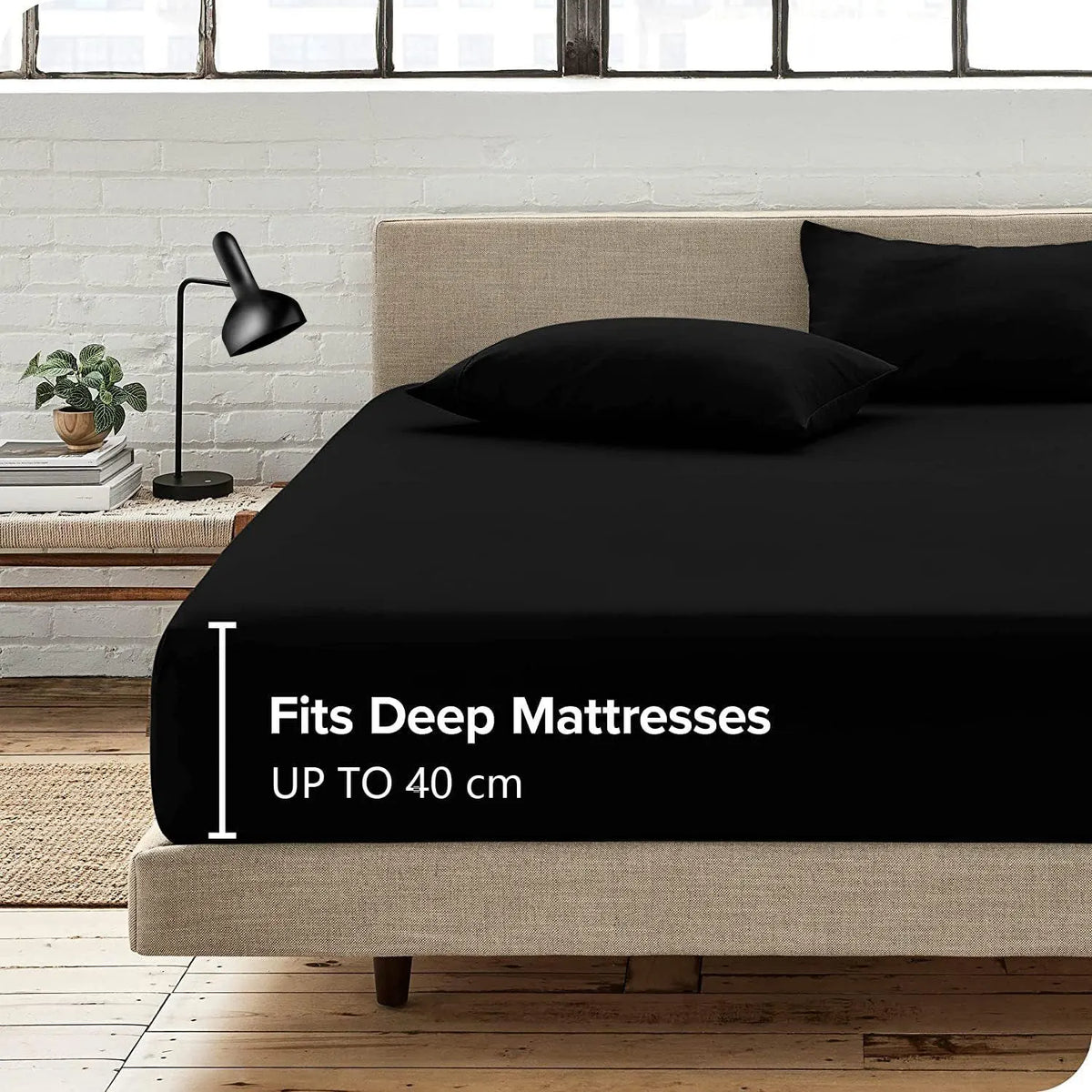 3 Piece Fitted Sheet Set- Fitted Sheet & Pillowcases -Breathable Bedding - Wrinkle, Fade, Stain Resistant- 40cm Deep Pocket Fitted Bed Sheet Set(Black,Super King)