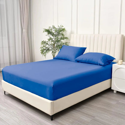 3 Piece Fitted Sheet Set- Fitted Sheet & Pillowcases -Breathable Bedding - Wrinkle, Fade, Stain Resistant- 40cm Deep Pocket Fitted Bed Sheet Set(Royal blue,Super King) - Image 2