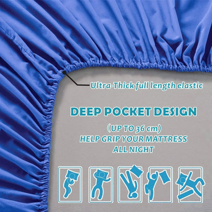 3 Piece Fitted Sheet Set- Fitted Sheet & Pillowcases -Breathable Bedding - Wrinkle, Fade, Stain Resistant- 40cm Deep Pocket Fitted Bed Sheet Set(Royal blue,Super King) - Image 5