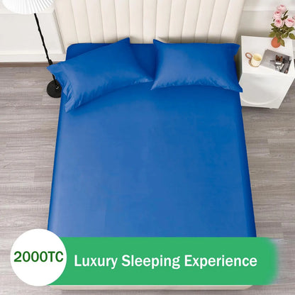 3 Piece Fitted Sheet Set- Fitted Sheet & Pillowcases -Breathable Bedding - Wrinkle, Fade, Stain Resistant- 40cm Deep Pocket Fitted Bed Sheet Set(Royal blue,Super King) - Image 6