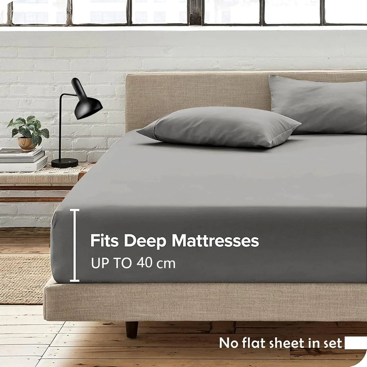 3 Piece Fitted Sheet Set- Fitted Sheet & Pillowcases -Breathable Bedding - Wrinkle, Fade, Stain Resistant- 40cm Deep Pocket Fitted Bed Sheet Set(Grey,Super King)