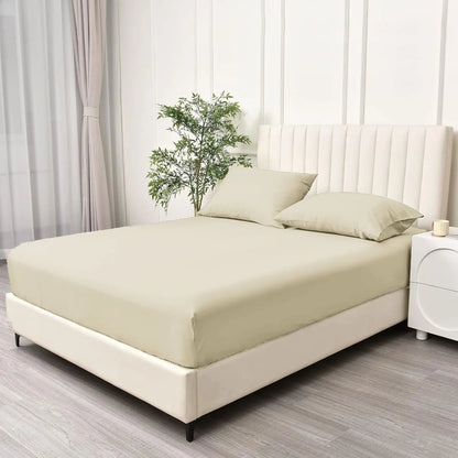 3 Piece Fitted Sheet Set- Fitted Sheet & Pillowcases -Breathable Bedding - Wrinkle, Fade, Stain Resistant- 40cm Deep Pocket Fitted Bed Sheet Set(Cream White,Super King) - Image 2