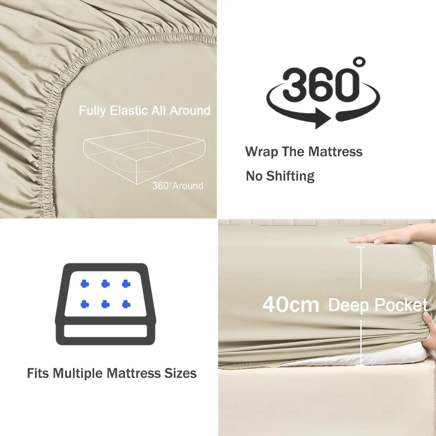 3 Piece Fitted Sheet Set- Fitted Sheet & Pillowcases -Breathable Bedding - Wrinkle, Fade, Stain Resistant- 40cm Deep Pocket Fitted Bed Sheet Set(Cream White,Super King) - Image 3