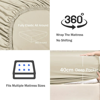 3 Piece Fitted Sheet Set- Fitted Sheet & Pillowcases -Breathable Bedding - Wrinkle, Fade, Stain Resistant- 40cm Deep Pocket Fitted Bed Sheet Set(Cream White,Super King) - Image 3