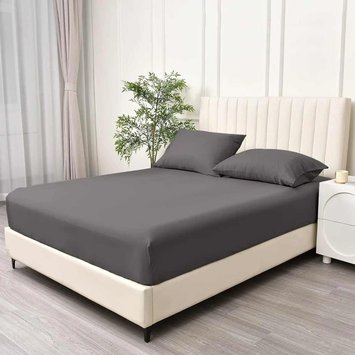 3 Piece Fitted Sheet Set- Fitted Sheet & Pillowcases -Breathable Bedding - Wrinkle, Fade, Stain Resistant- 40cm Deep Pocket Fitted Bed Sheet Set(Dark gray,Super King) - Image 2