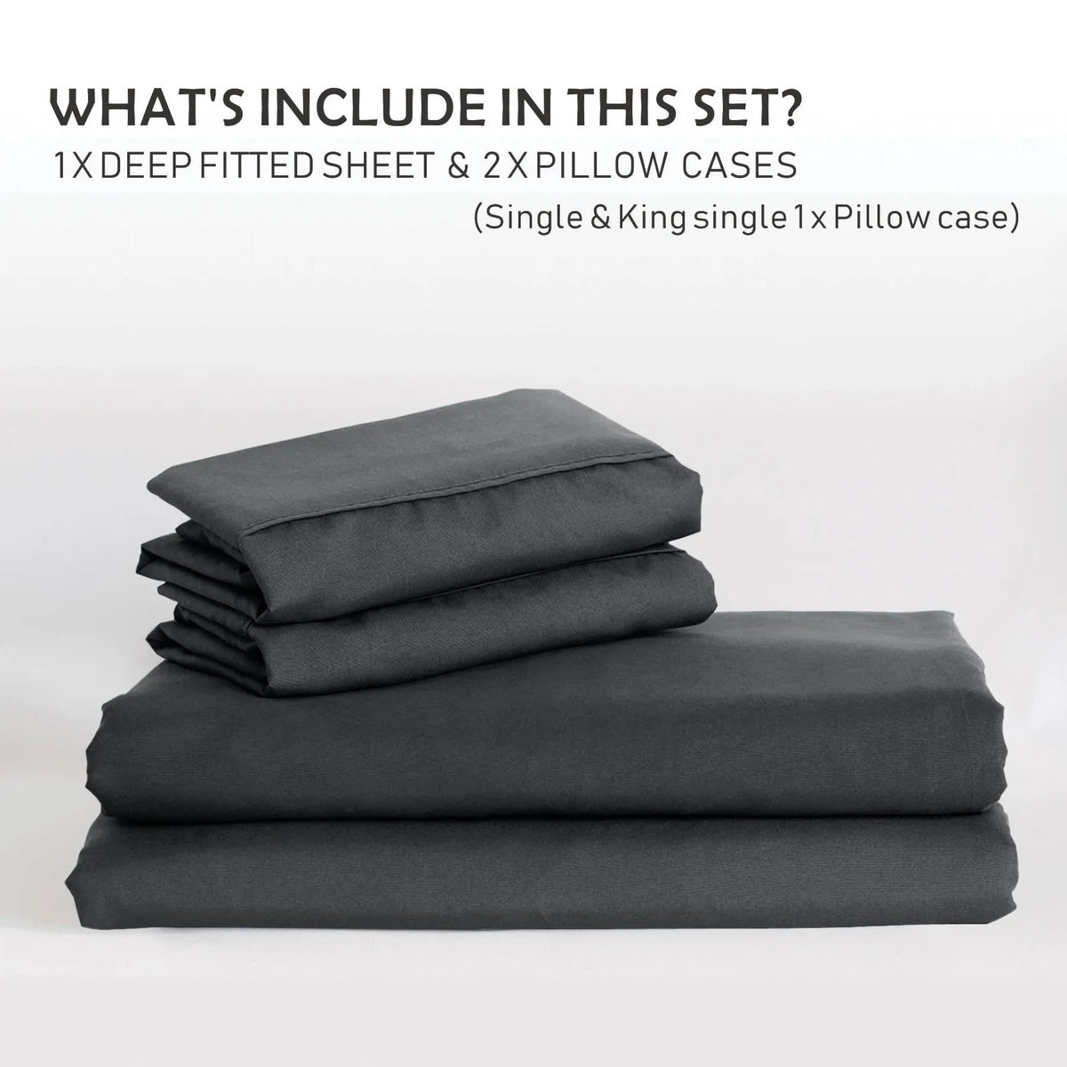 3 Piece Fitted Sheet Set- Fitted Sheet & Pillowcases -Breathable Bedding - Wrinkle, Fade, Stain Resistant- 40cm Deep Pocket Fitted Bed Sheet Set(Dark gray,Super King) - Image 7