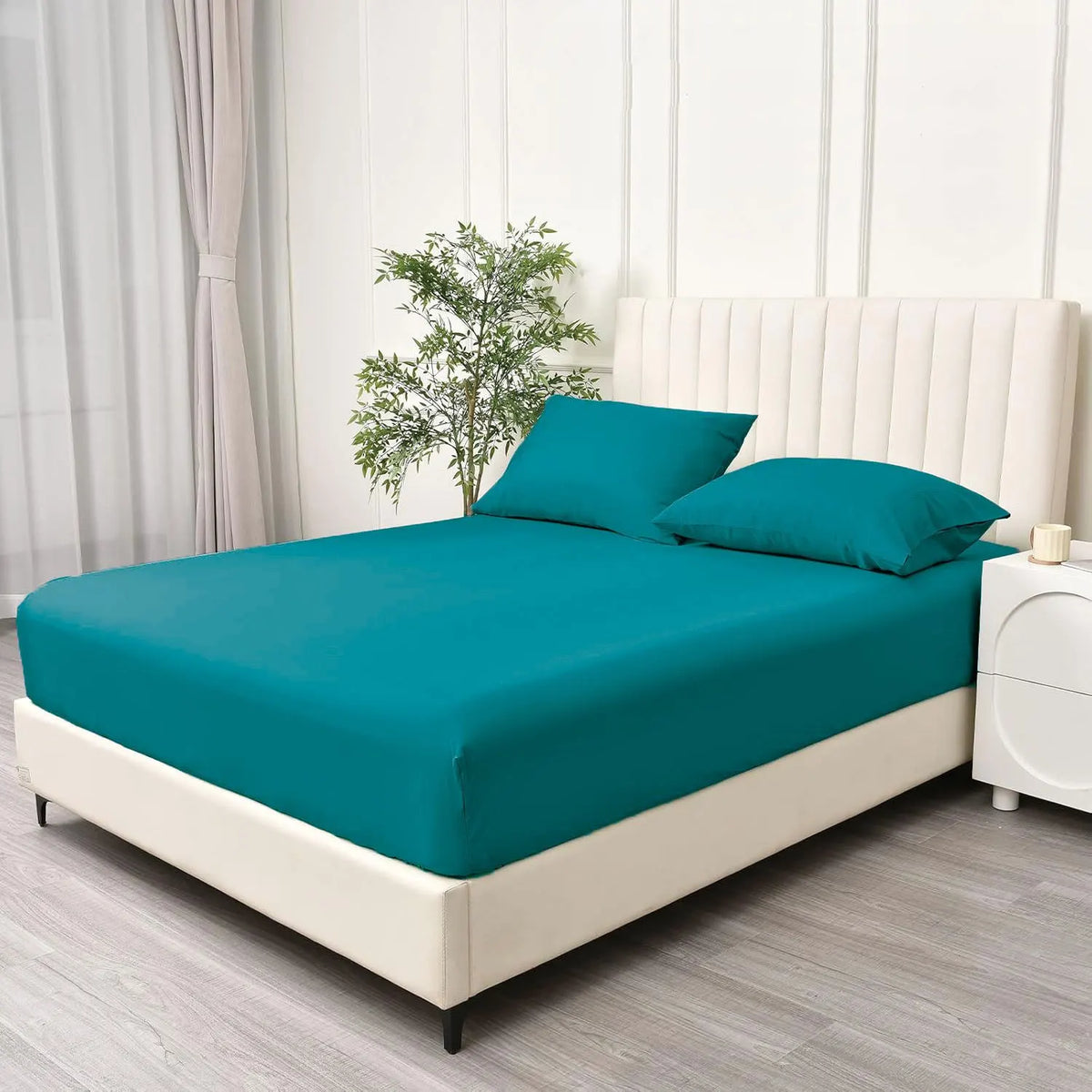 3 Piece Fitted Sheet Set- Fitted Sheet & Pillowcases -Breathable Bedding - Wrinkle, Fade, Stain Resistant- 40cm Deep Pocket Fitted Bed Sheet Set(Biscay blue,Super King) - Image 2