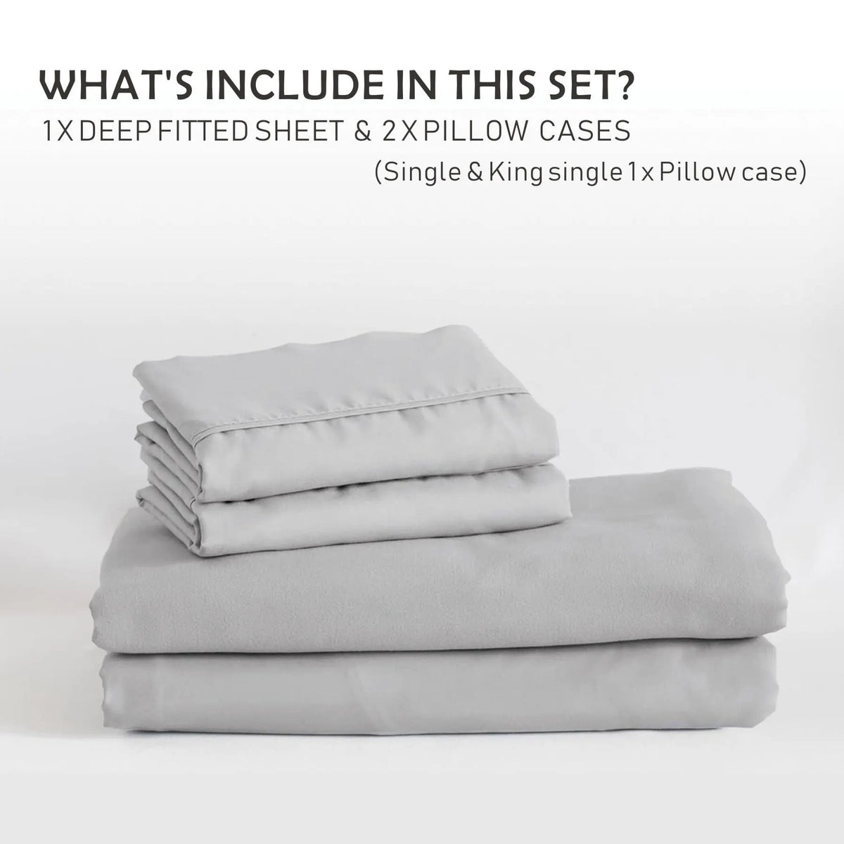 3 Piece Fitted Sheet Set- Fitted Sheet & Pillowcases -Breathable Bedding - Wrinkle, Fade, Stain Resistant- 40cm Deep Pocket Fitted Bed Sheet Set(Silver-gray,Super King) - Image 8