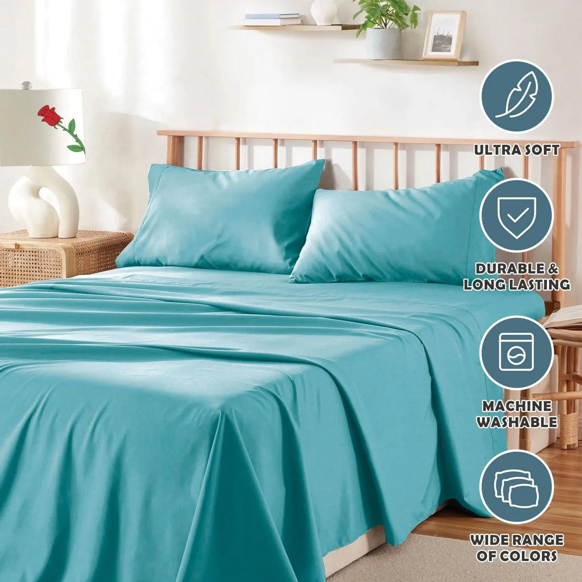 4 Piece Bed Sheet Set- Bedding Sheets & Pillowcases -Breathable Bedding - Wrinkle, Fade, Stain Resistant-Deep Pocket Flat Fitted Bed Sheet Set(Ice Blue,Super King) - Image 6