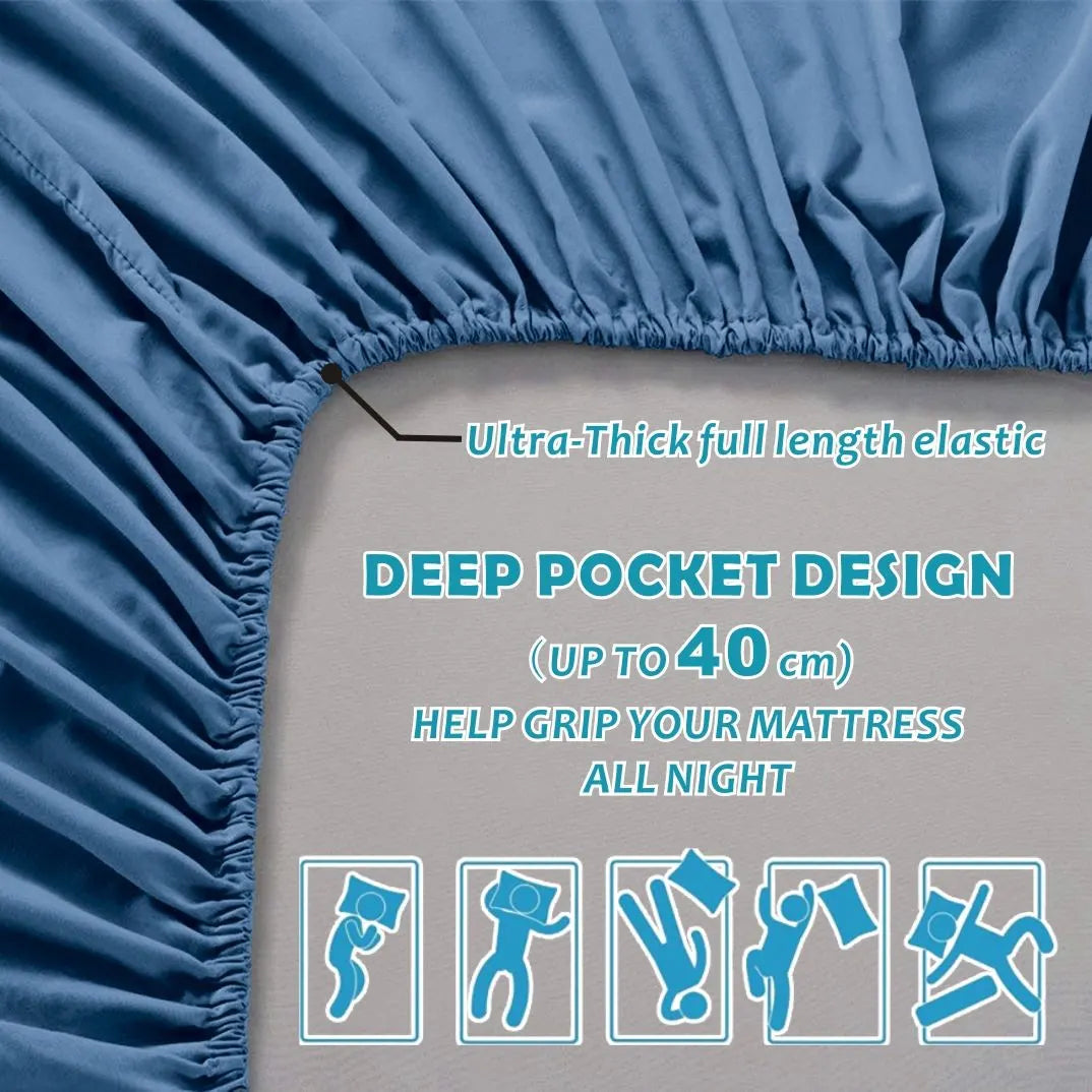 4 Piece Bed Sheet Set- Bedding Sheets & Pillowcases -Breathable Bedding - Wrinkle, Fade, Stain Resistant-Deep Pocket Flat Fitted Bed Sheet Set(Ocean,Super King) - Image 2