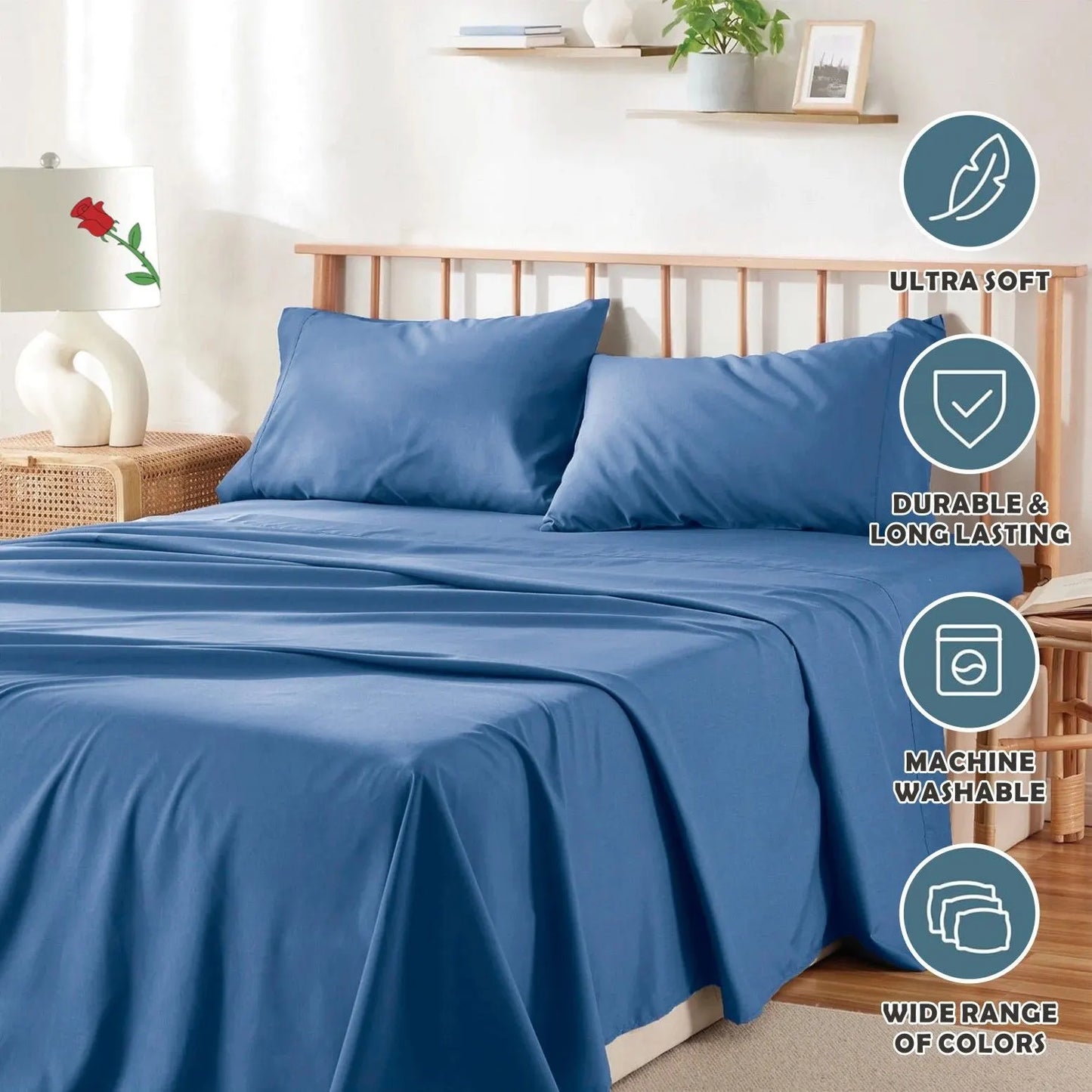 4 Piece Bed Sheet Set- Bedding Sheets & Pillowcases -Breathable Bedding - Wrinkle, Fade, Stain Resistant-Deep Pocket Flat Fitted Bed Sheet Set(Ocean,Super King) - Image 6