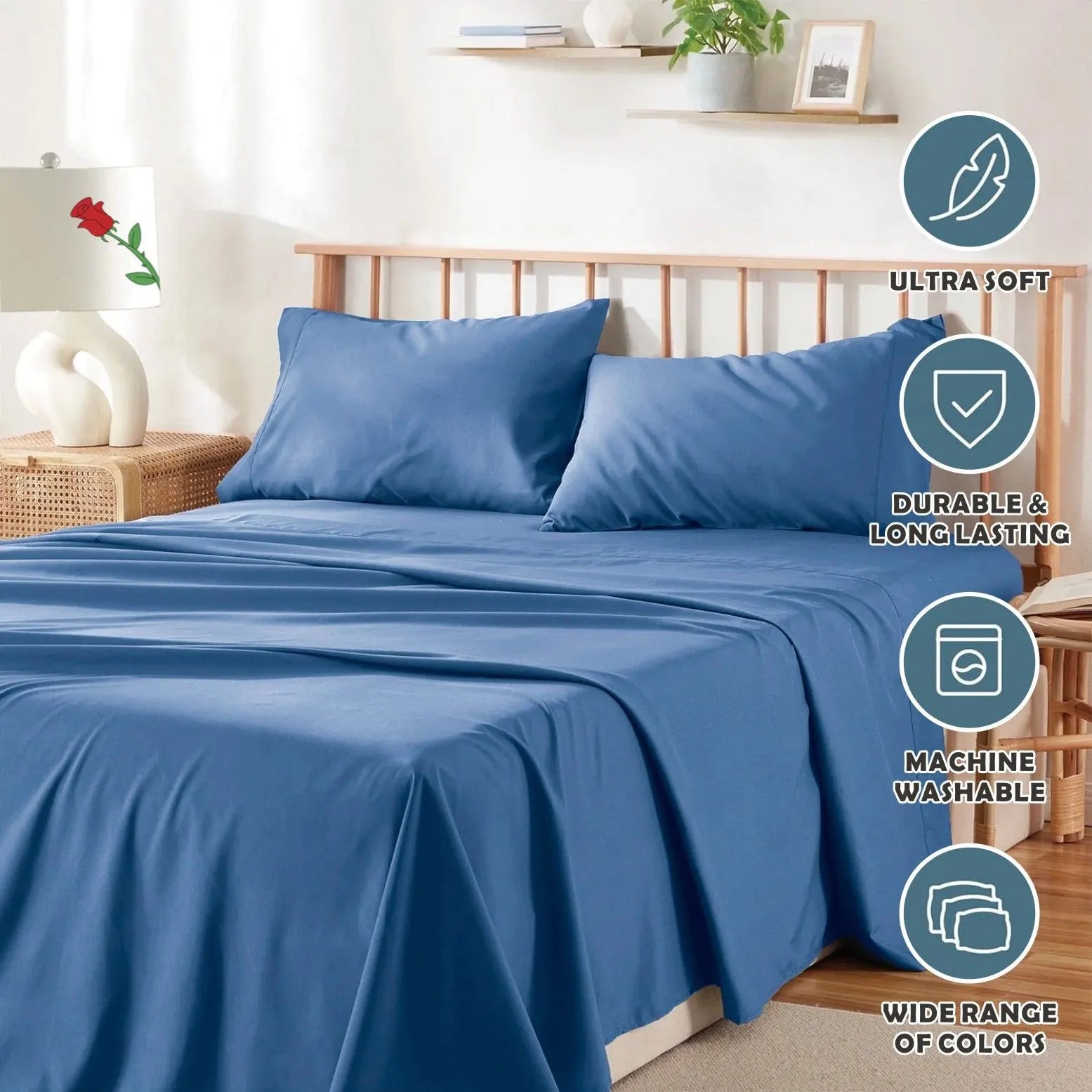 4 Piece Bed Sheet Set- Bedding Sheets & Pillowcases -Breathable Bedding - Wrinkle, Fade, Stain Resistant-Deep Pocket Flat Fitted Bed Sheet Set(Ocean,Super King) - Image 6