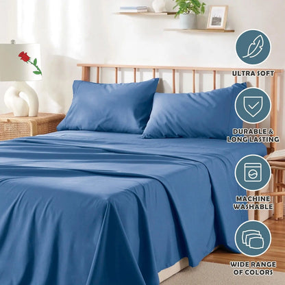 4 Piece Bed Sheet Set- Bedding Sheets & Pillowcases -Breathable Bedding - Wrinkle, Fade, Stain Resistant-Deep Pocket Flat Fitted Bed Sheet Set(Ocean,Super King) - Image 6