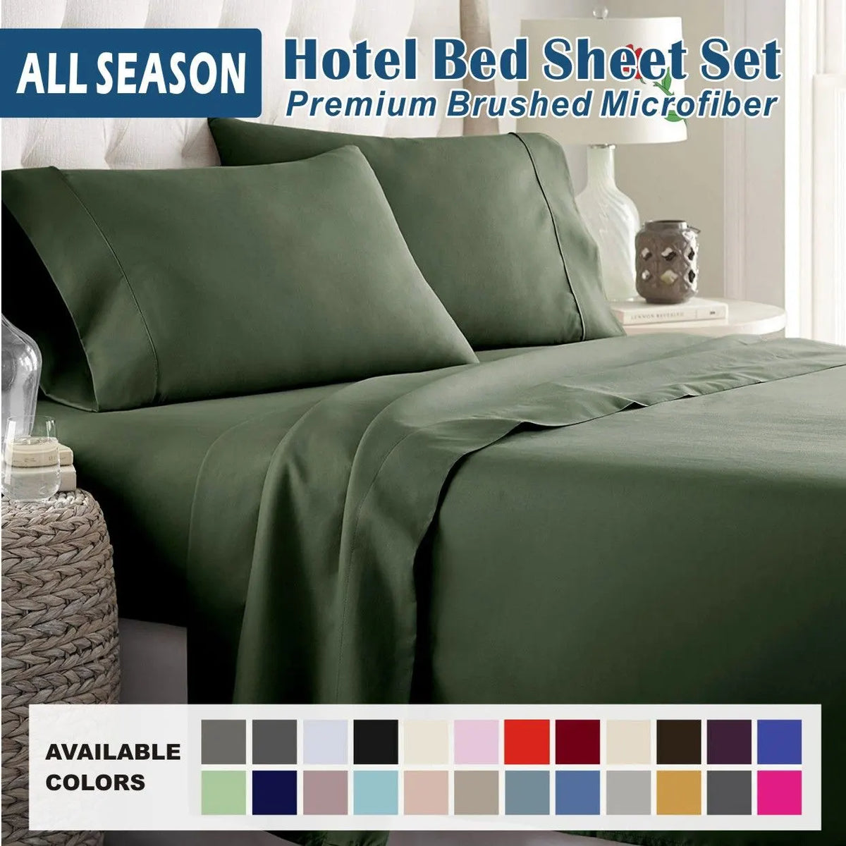4 Piece Bed Sheet Set- Bedding Sheets & Pillowcases -Breathable Bedding - Wrinkle, Fade, Stain Resistant-Deep Pocket Flat Fitted Bed Sheet Set(Olive green,Super King)