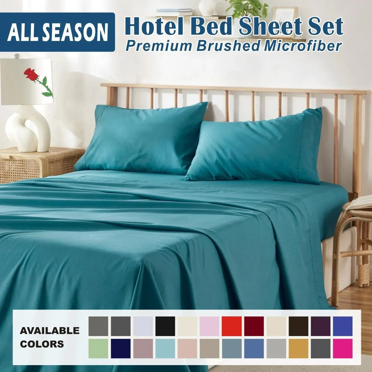4 Piece Bed Sheet Set- Bedding Sheets & Pillowcases -Breathable Bedding - Wrinkle, Fade, Stain Resistant-Deep Pocket Flat Fitted Bed Sheet Set(Biscay blue,Super King)