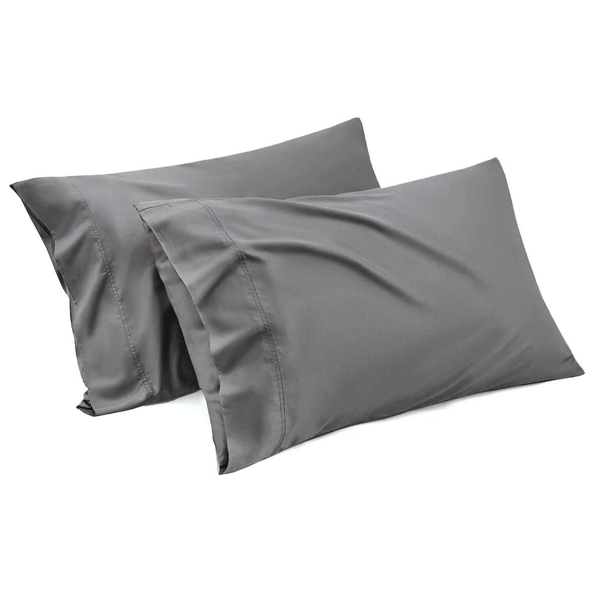 1000TC Ultra Soft Microfiber Pillowcases,Pair of Standard Pillow Covers,（Grey, Standard Size, 48x74 cm)