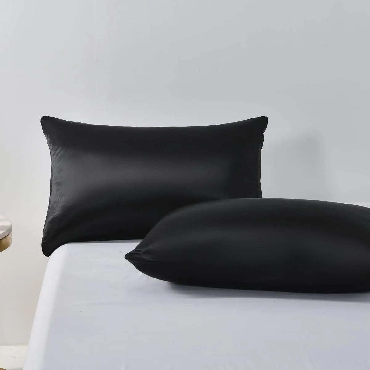Satin Quilt cover Set Hotel 3 Pieces Quilt cover with Pillowcase, Art Silk Bedding Set-Luxury Soft Silky pillowcase for Hair and Skin, Similar to Silk Duvet/Donna Cover Set- 3 Pieces(Double,Black) - Image 3