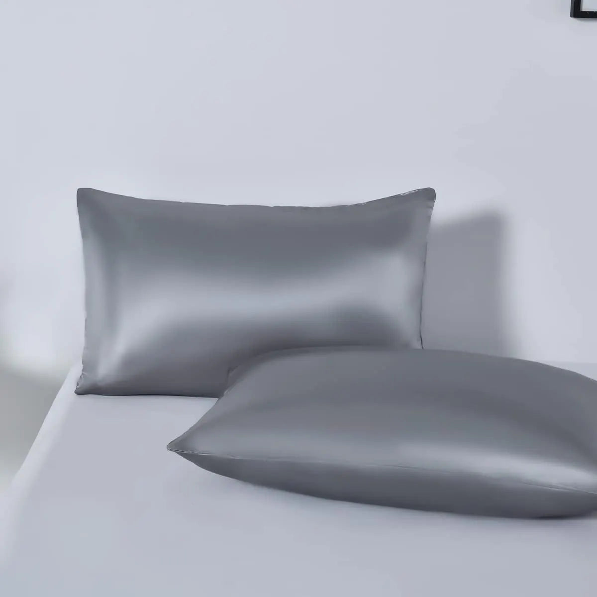 Satin Quilt cover Set Hotel 3 Pieces Quilt cover with Pillowcase, Art Silk Bedding Set-Luxury Soft Silky pillowcase for Hair and Skin, Similar to Silk Duvet/Donna Cover Set- 3 Pieces(Double,Grey) - Image 4