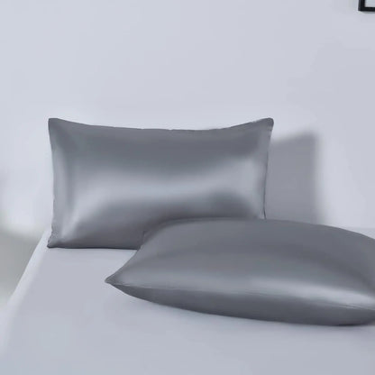Satin Quilt cover Set Hotel 3 Pieces Quilt cover with Pillowcase, Art Silk Bedding Set-Luxury Soft Silky pillowcase for Hair and Skin, Similar to Silk Duvet/Donna Cover Set- 3 Pieces(Double,Grey) - Image 4