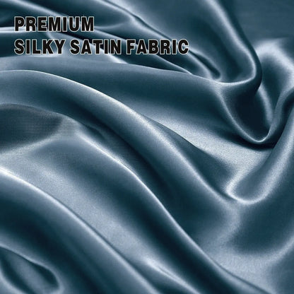 Satin Quilt cover Set Hotel 3 Pieces Quilt cover with Pillowcase, Art Silk Bedding Set-Luxury Soft Silky pillowcase for Hair and Skin, Similar to Silk Duvet/Donna Cover Set- 3 Pieces(Double,Navy) - Image 5