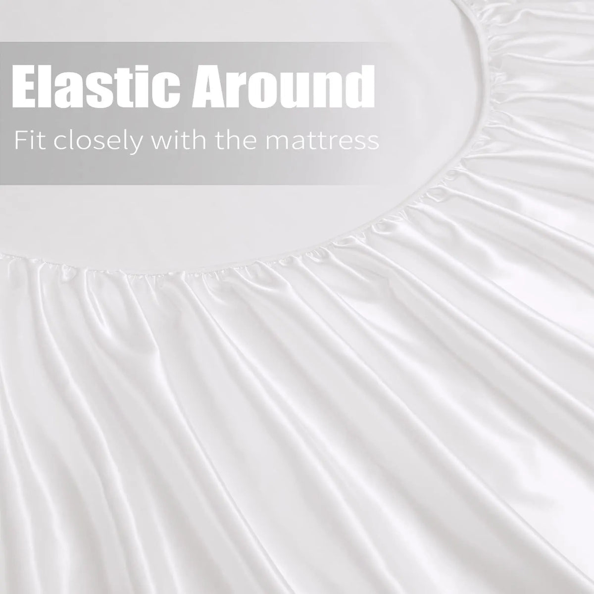 Satin Fitted Sheet Set Hotel 3 Pieces Fitted Sheet with Pillowcase, Art Silk Bedding Set-Luxury Soft Silky Sheets for Hair and Skin, Similar to Silk Fitted Sheets Set 3 Pieces(Double,White) - Image 4