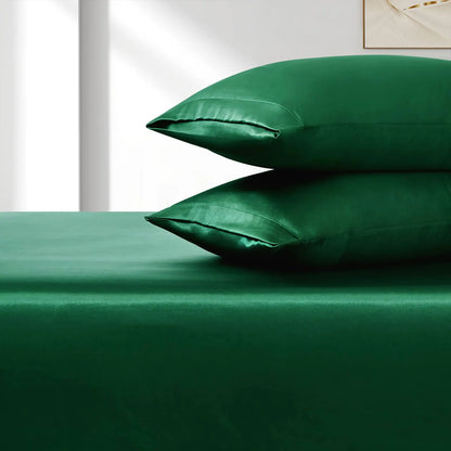 Satin Fitted Sheet Set Hotel 3 Pieces Fitted Sheet with Pillowcase, Art Silk Bedding Set-Luxury Soft Silky Sheets for Hair and Skin, Similar to Silk Fitted Sheets Set 3 Pieces(Double,Green) - Image 2