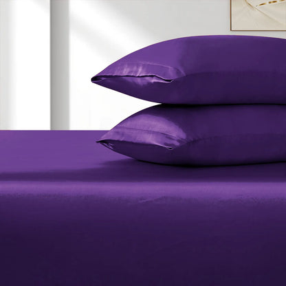 Satin Fitted Sheet Set Hotel 3 Pieces Fitted Sheet with Pillowcase, Art Silk Bedding Set-Luxury Soft Silky Sheets for Hair and Skin, Similar to Silk Fitted Sheets Set 3 Pieces(Double,Purple) - Image 4