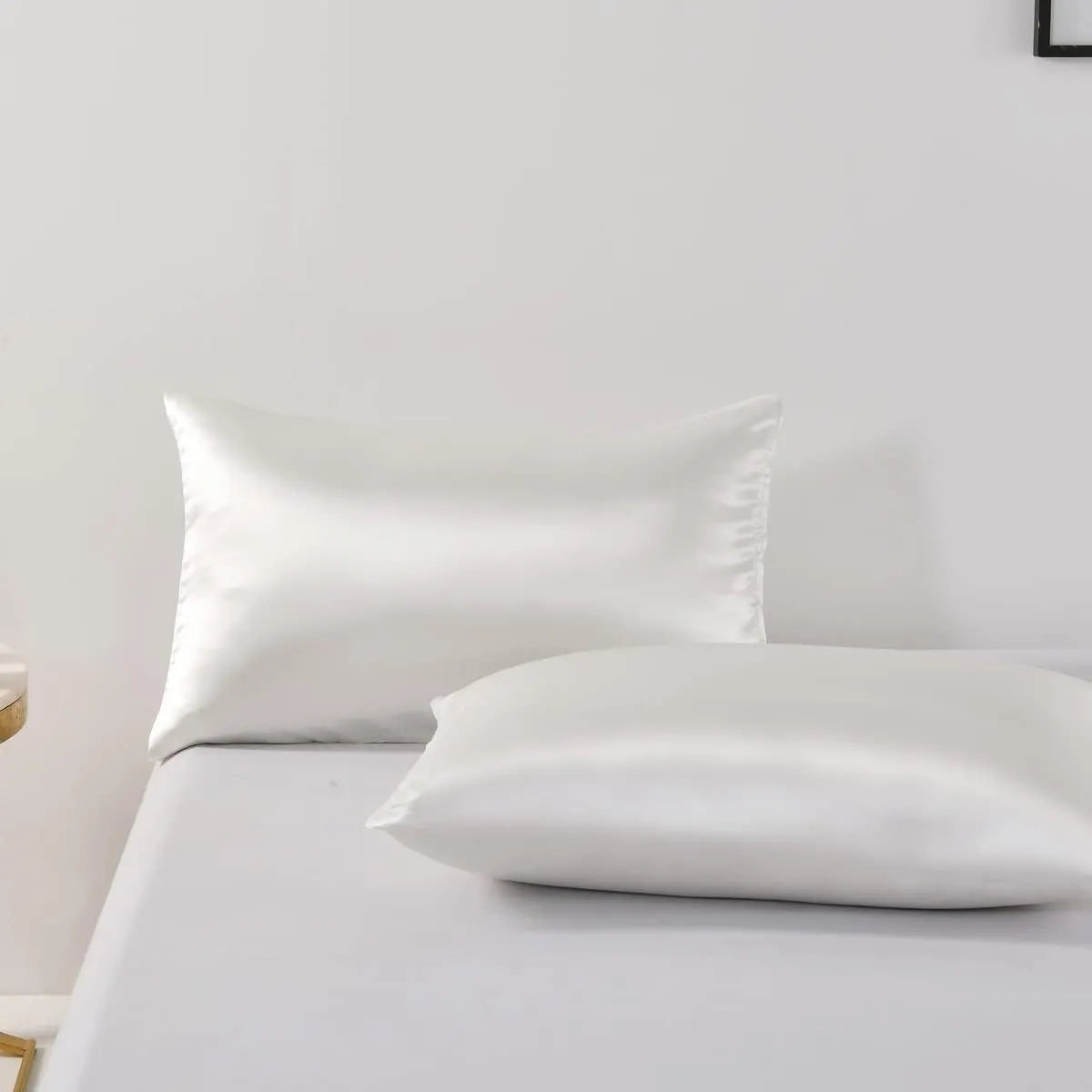 Satin Quilt cover Set Hotel 3 Pieces Quilt cover with Pillowcase, Art Silk Bedding Set-Luxury Soft Silky pillowcase for Hair and Skin, Similar to Silk Duvet/Donna Cover Set- 3 Pieces(King,White) - Image 5