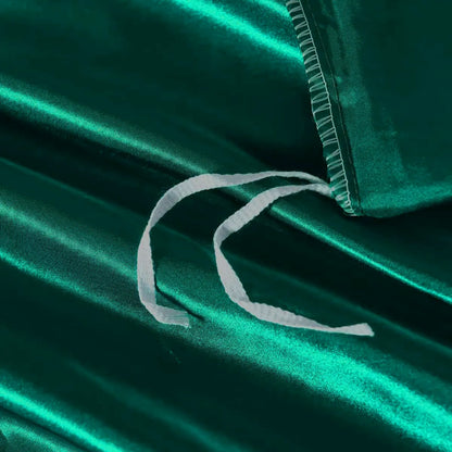 Satin Quilt cover Set Hotel 3 Pieces Quilt cover with Pillowcase, Art Silk Bedding Set-Luxury Soft Silky pillowcase for Hair and Skin, Similar to Silk Duvet/Donna Cover Set- 3 Pieces(King,Green) - Image 4