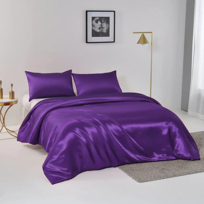 Satin Quilt cover Set Hotel 3 Pieces Quilt cover with Pillowcase, Art Silk Bedding Set-Luxury Soft Silky pillowcase for Hair and Skin, Similar to Silk Duvet/Donna Cover Set- 3 Pieces(King,Purple) - Image 2