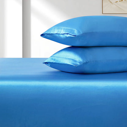 Satin Fitted Sheet Set Hotel 3 Pieces Fitted Sheet with Pillowcase, Art Silk Bedding Set-Luxury Soft Silky Sheets for Hair and Skin, Similar to Silk Fitted Sheets Set 3 Pieces(King,Ocean) - Image 3