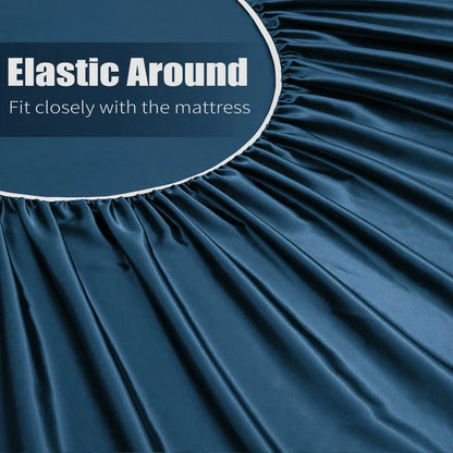 Satin Fitted Sheet Set Hotel 3 Pieces Fitted Sheet with Pillowcase, Art Silk Bedding Set-Luxury Soft Silky Sheets for Hair and Skin, Similar to Silk Fitted Sheets Set 3 Pieces(Queen,Navy) - Image 3